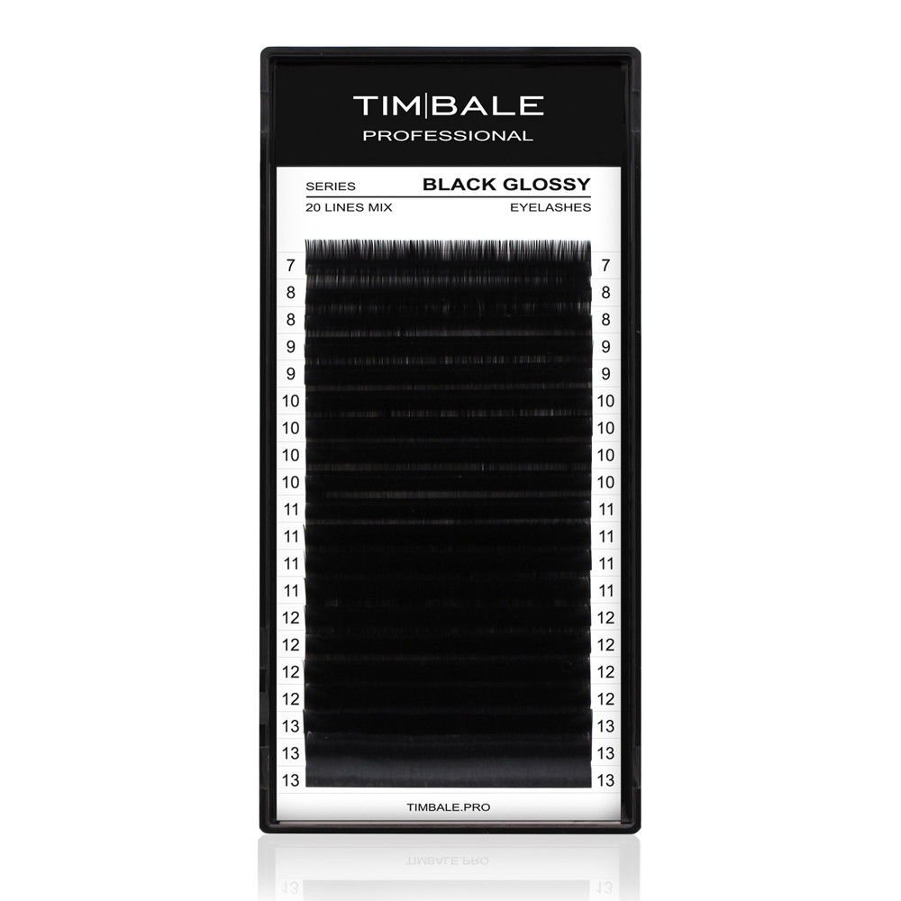 Ресницы чёрные TimBale Black Glossy, Микс 20 линий