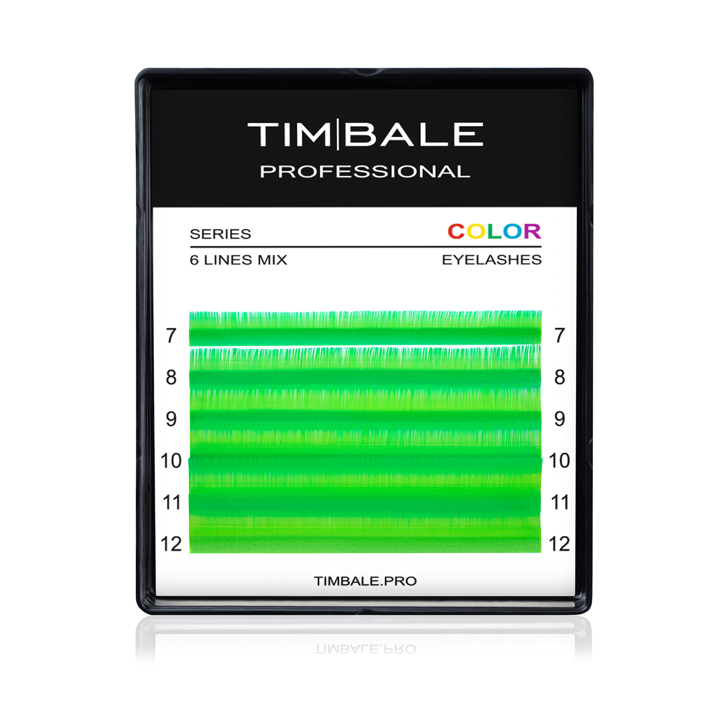Ресницы неоновые цветные TimBale Neon Green, Зелёные, Микс 6 линий
